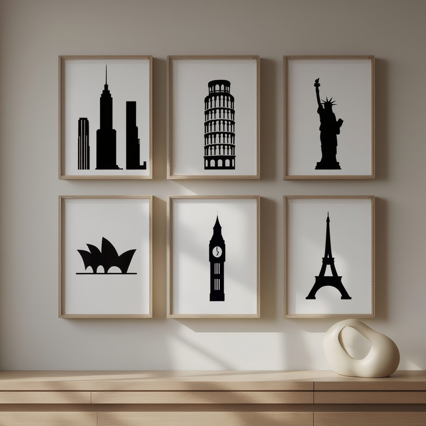 Famous Landmarks Silhouette Collection – Dining Room Set of 6 - Hakyarts