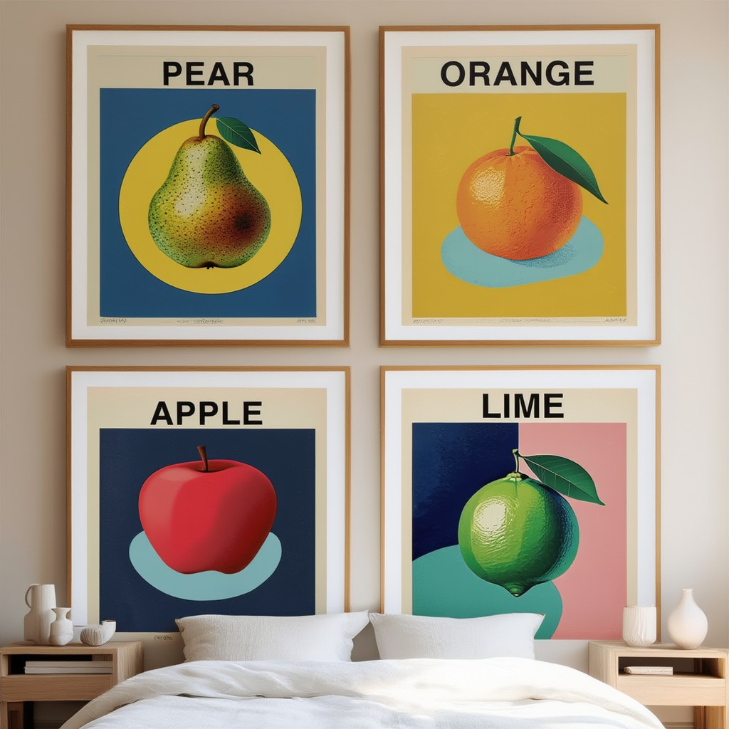 Set of 4 Bauhaus Fruit Prints – Apple, Lime, Orange & Pear - Hakyarts