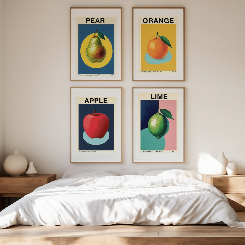Set of 4 Bauhaus Fruit Prints – Apple, Lime, Orange & Pear - Hakyarts