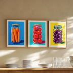 Set of 3 Pop Art Prints – Tomatoes, Carrots & Olives Jar - Hakyarts