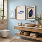 Blue Aquatic Wall Art Set of 3 – Abstract Fish, Scandinavian Goose & Minimalist Navy Prints