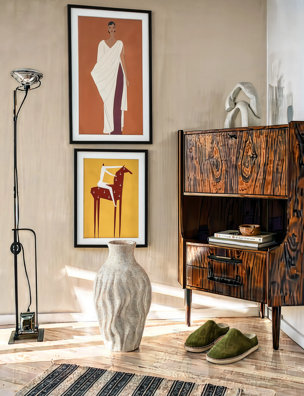 Set of 2 Modern Abstract & Equestrian Wall Art Prints – Ethereal Woman Geometry & Majestic Trot Gallery Set