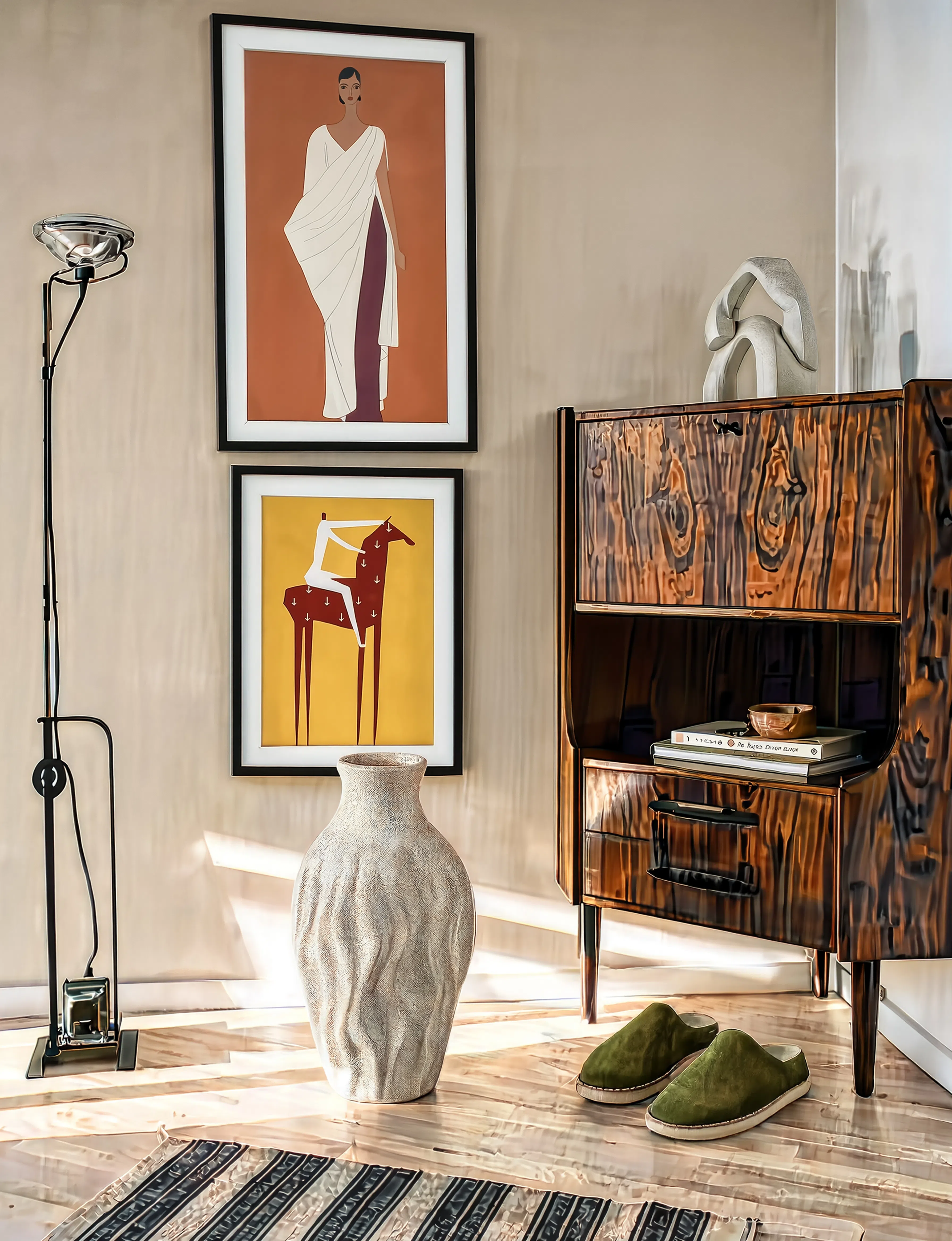 Set of 2 Modern Abstract & Equestrian Wall Art Prints – Ethereal Woman Geometry & Majestic Trot Gallery Set