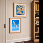 Set of 2 Wall Art Prints – Flying Swans Nature Scene & Franz Marc Expressionist Horses Collection