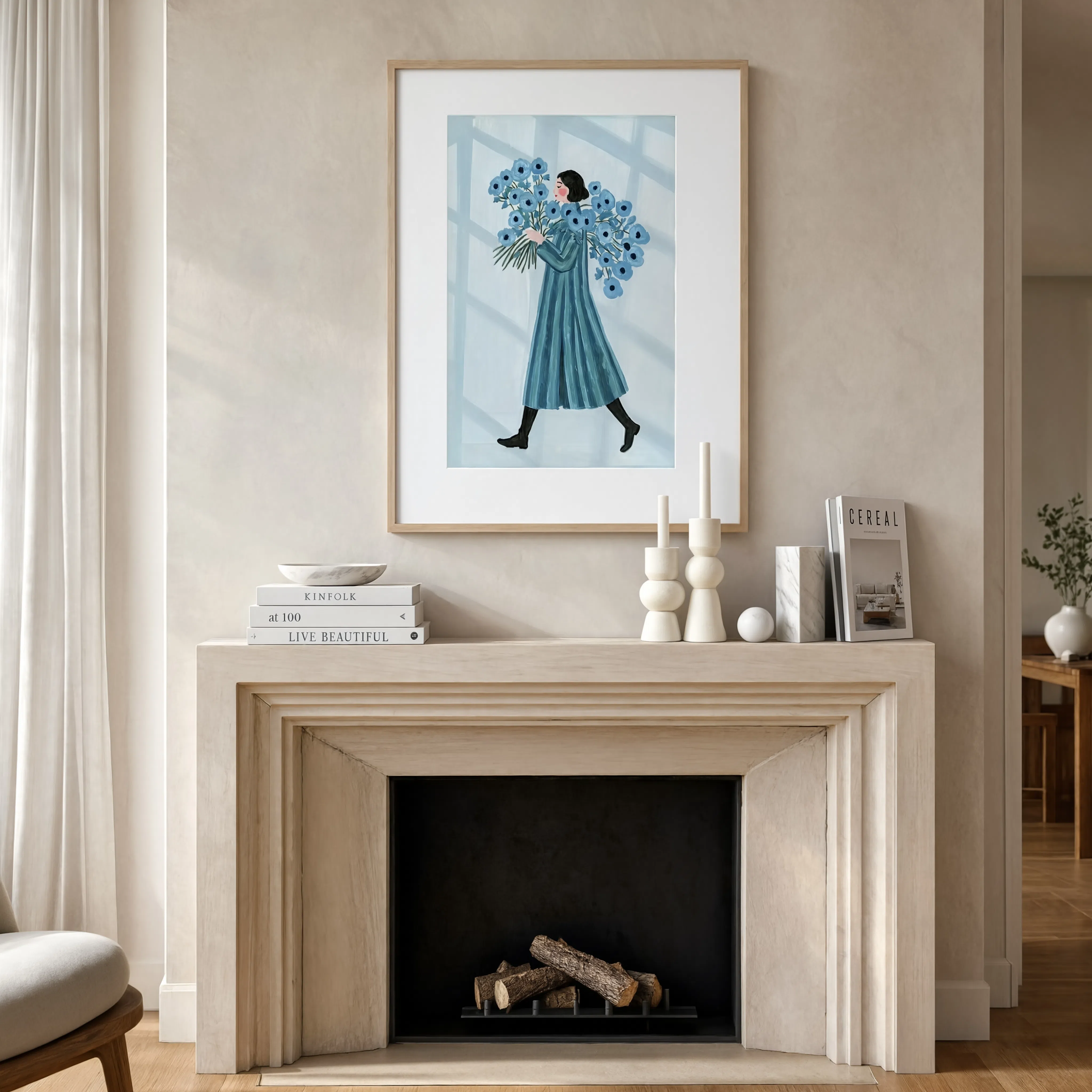 Dusty Blue Poppy Print | Contemporary Botanical Floral Wall Art