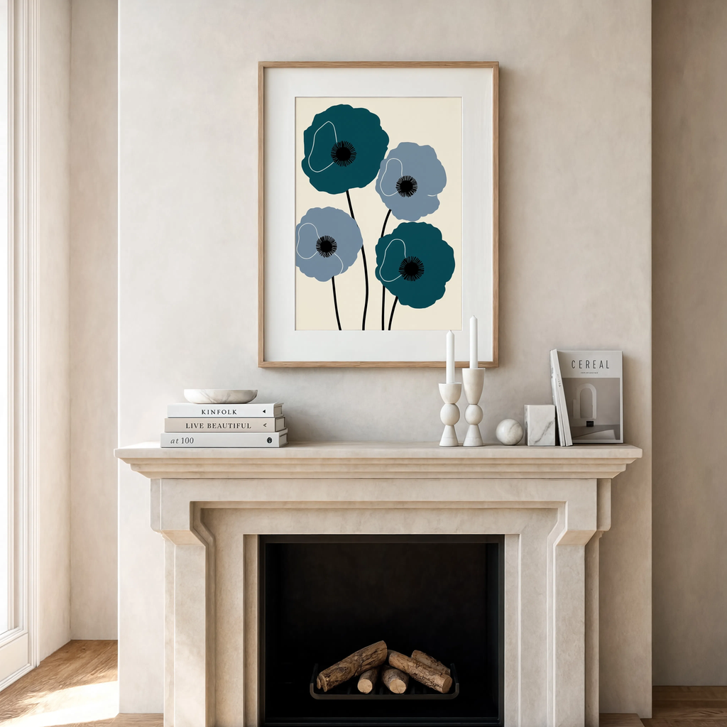 Teal Poppy Print | Contemporary Botanical Floral Wall Art