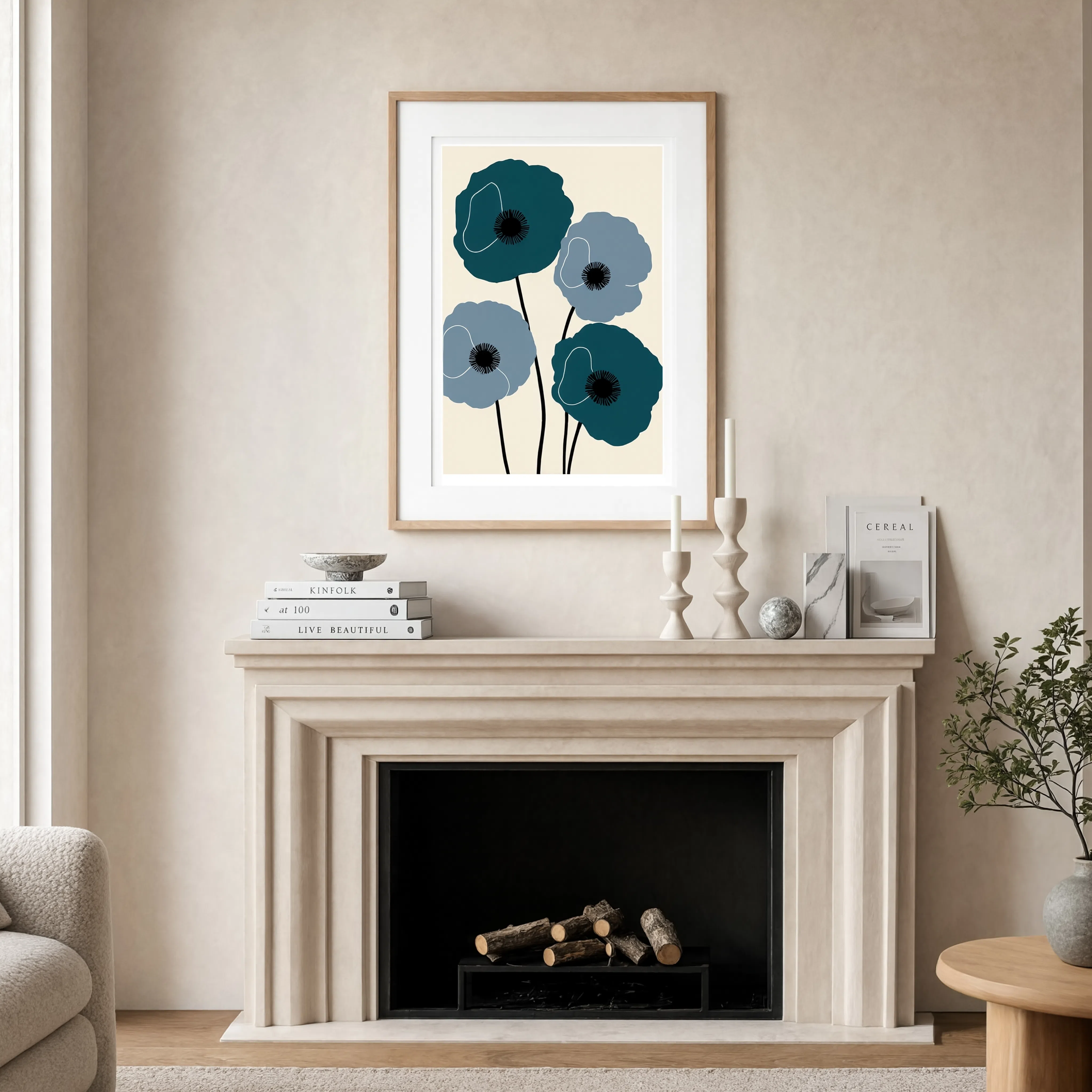 Teal Poppy Print | Contemporary Botanical Floral Wall Art