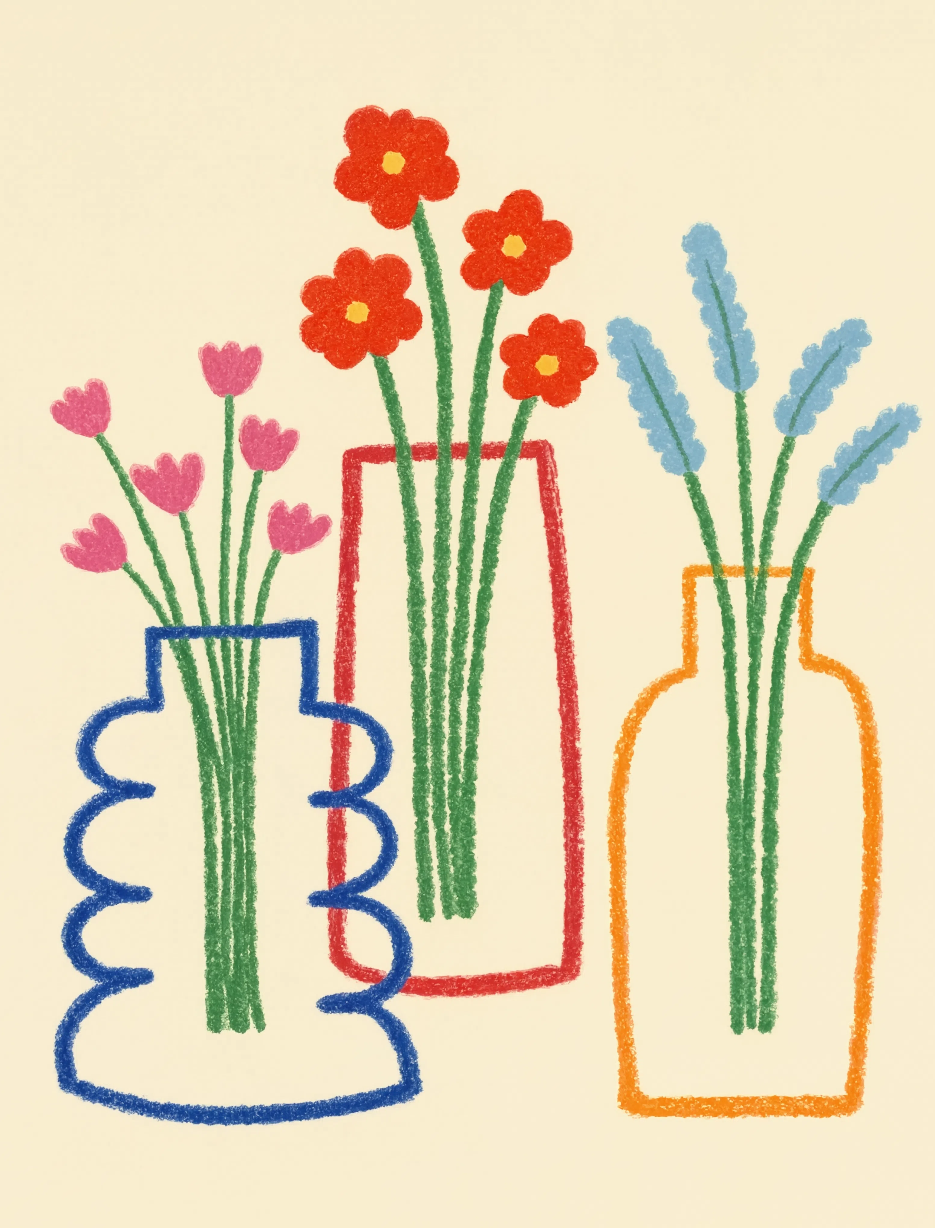 Line Drawn Floral Vases | Contemporary Botanical Wall Art