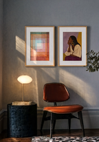 Set of 2 Modern Wall Art Prints | Polyphonically by Paul Klee & Elegant Black Woman Profile in Plum Tones