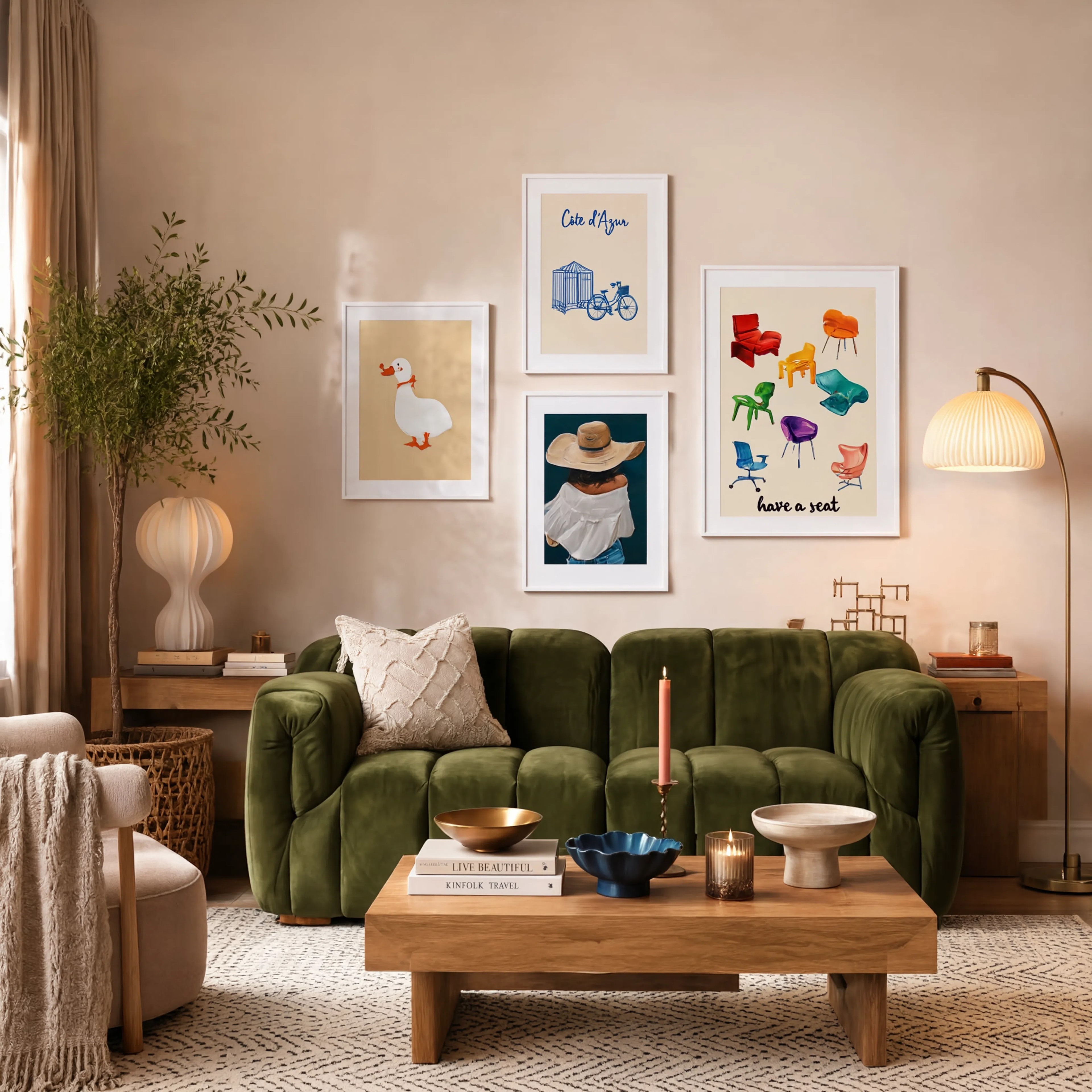 Set of 4 Contemporary Minimalist & Illustrative Art Prints – Colour, Character & Riviera Elegance Gallery Wall Collection
