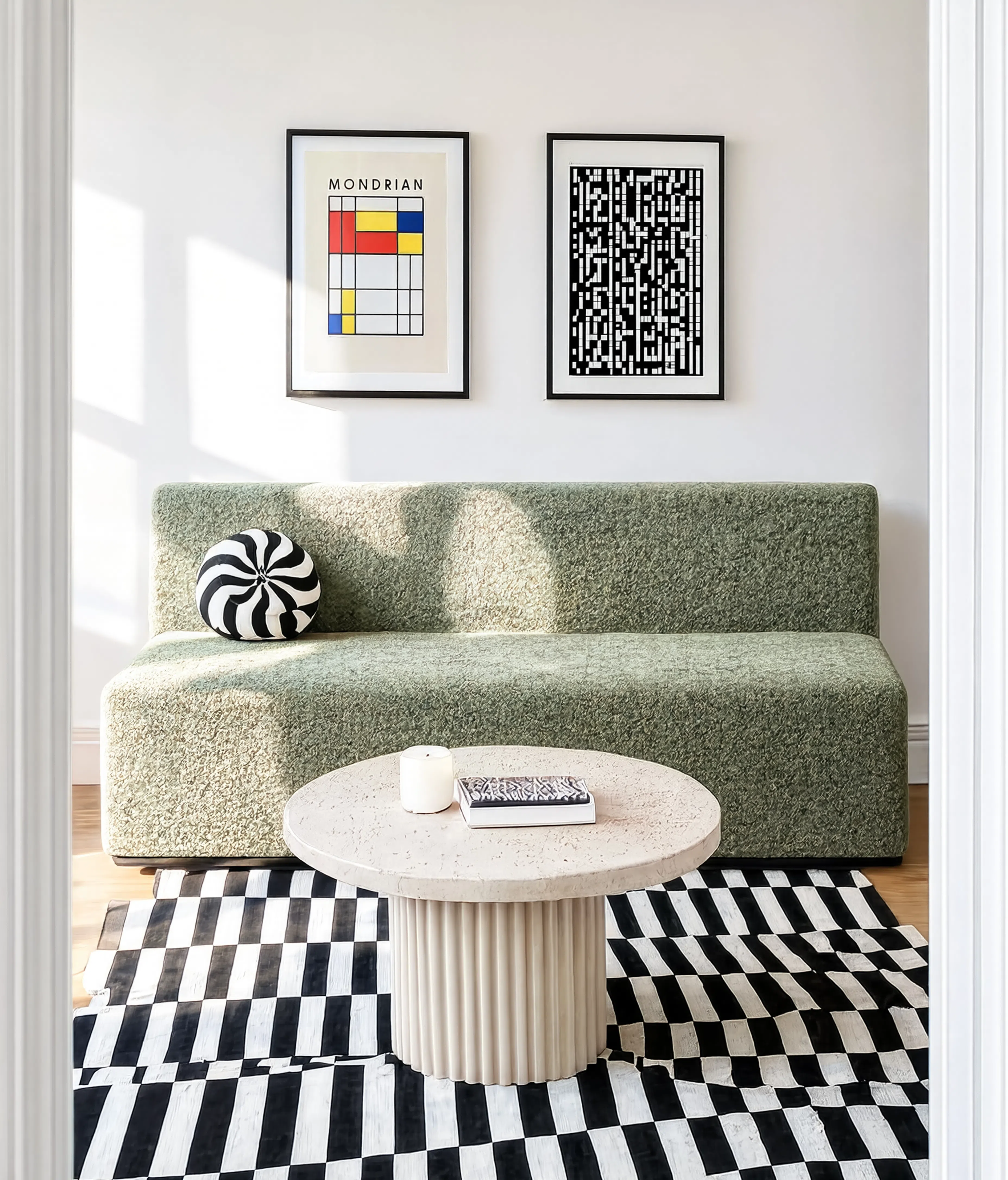 Set of 2 Bauhaus & Geometric Abstract Wall Art Prints – Mondrian & Dynamic Grid Gallery Set
