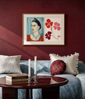 Set of 2 Frida Kahlo Portrait & Red & Pink Floral Poster | Contemporary Wall Art Set