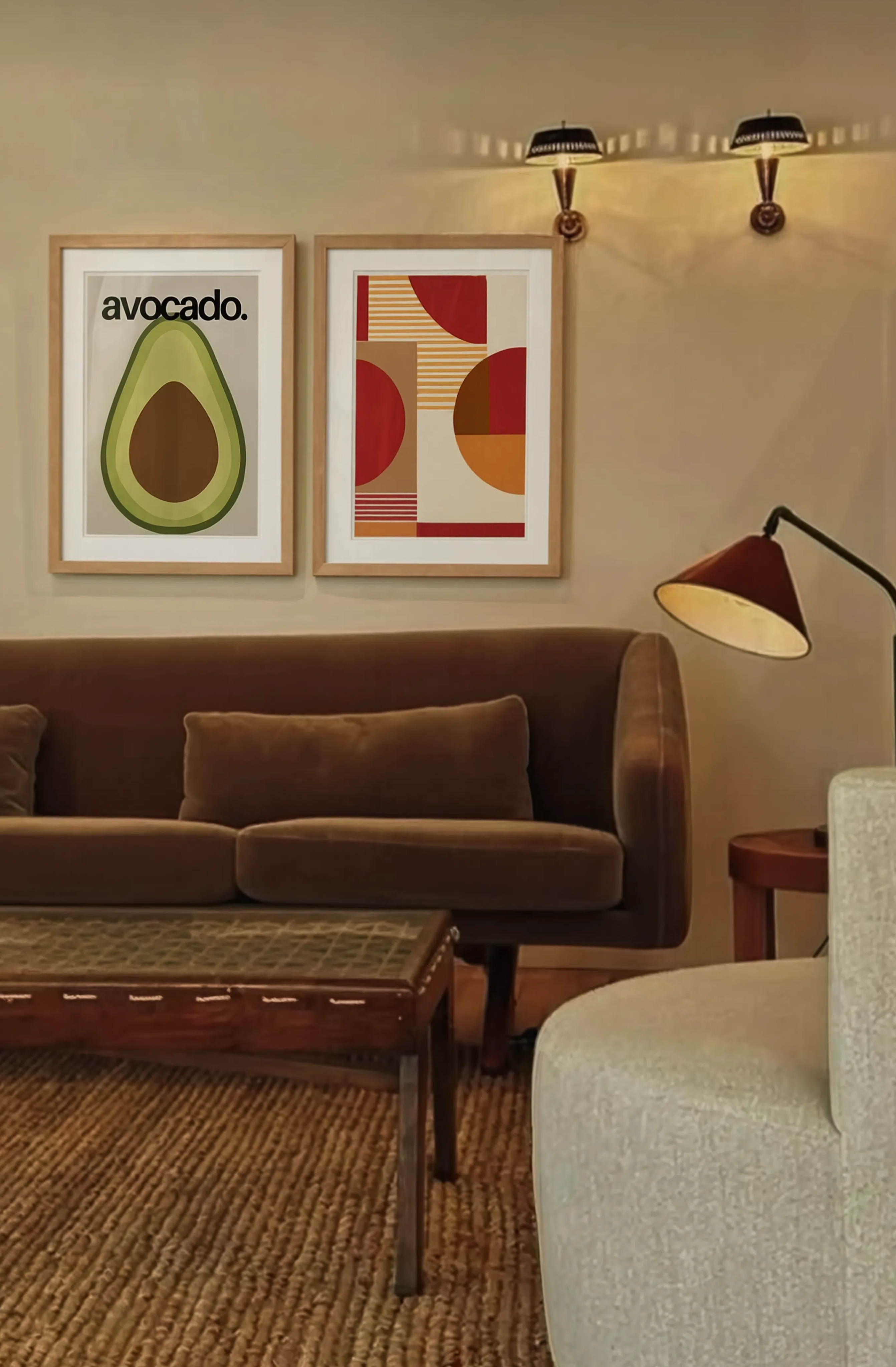 Set of 2 Green Abstract Wall Art Prints – Avocado & Vivid Geometry Gallery Set