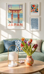 Set of 3 Vintage Botanical & Travel Art Prints – Retro Flowers, William Morris Marigold & Illustrated Japan Gallery Set