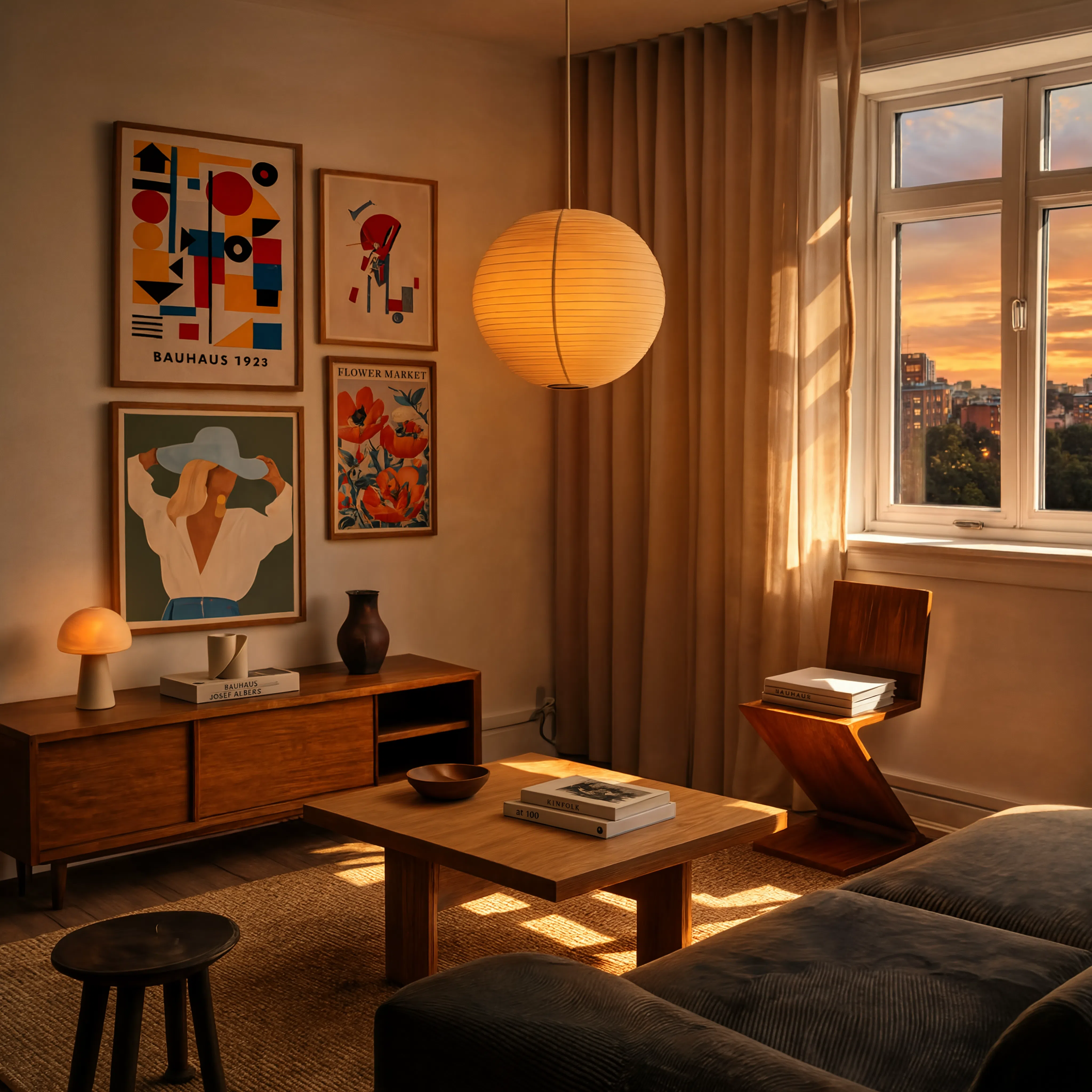 Set of 4 Wall Art Prints – Bauhaus, Constructivist & Vintage Botanical Gallery Collection