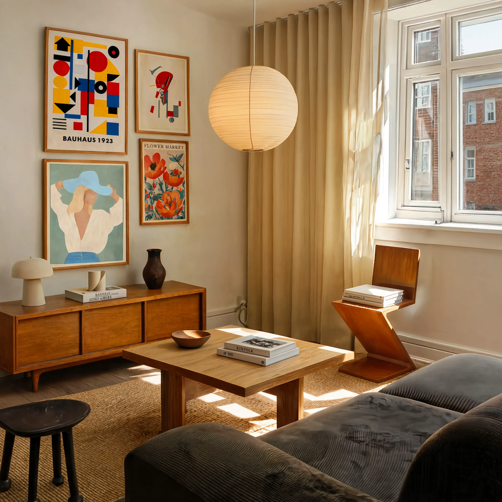 Set of 4 Wall Art Prints – Bauhaus, Constructivist & Vintage Botanical Gallery Collection