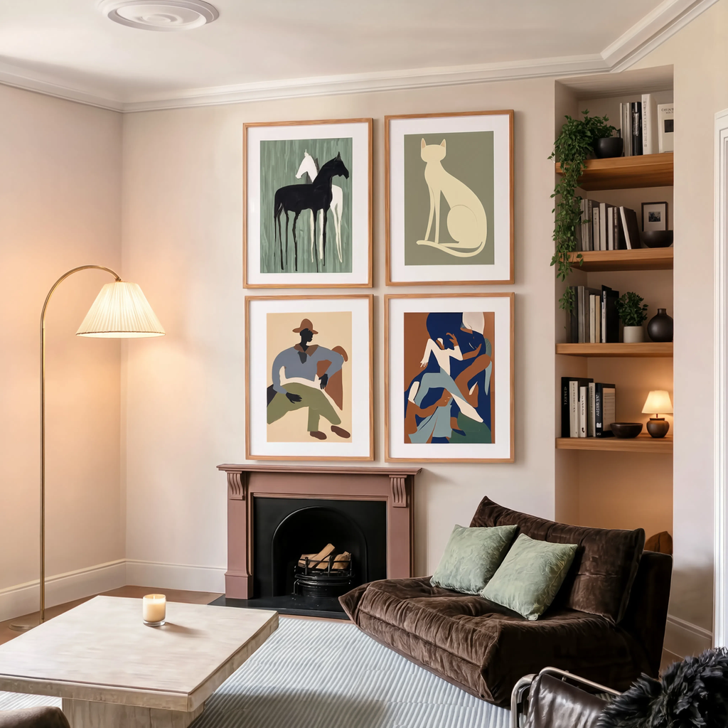 Set of 4 Wall Art Prints – Figurative Abstract Forms, Contemplative Figure & Graceful Silhouettes Collection
