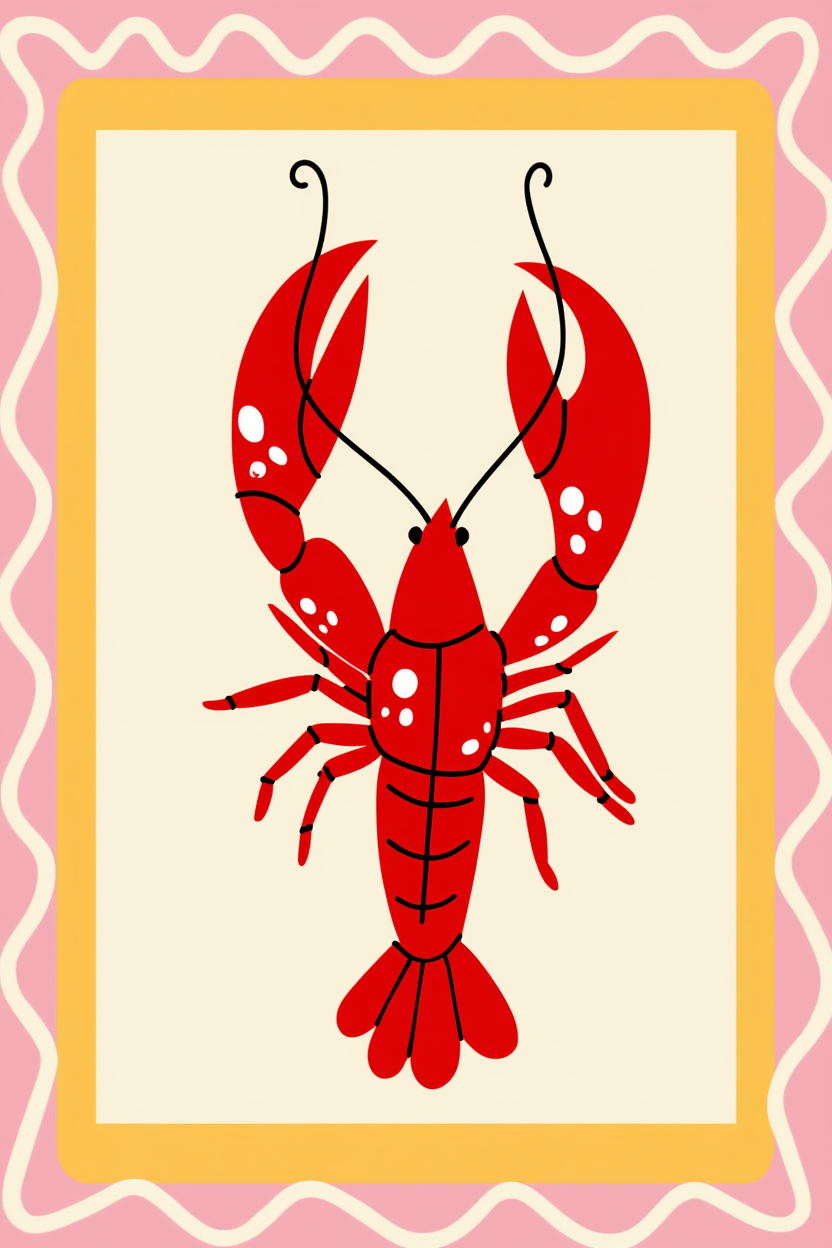 Italian Kitchen Print Set of 4 – Pasta, Lobster, Tomatoes & Bon Appétit Typography