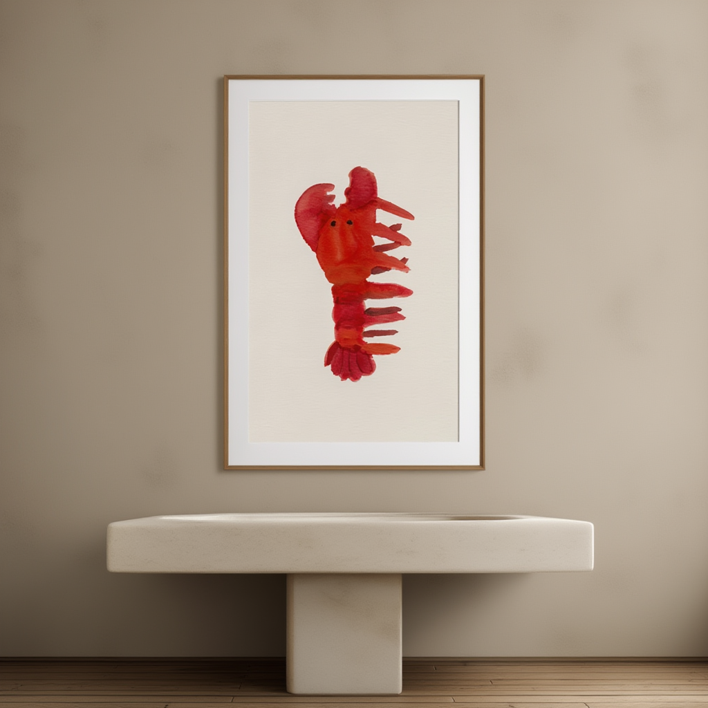 Red Lobster Wall Art Print – Illustrated Marine Wildlife Poster