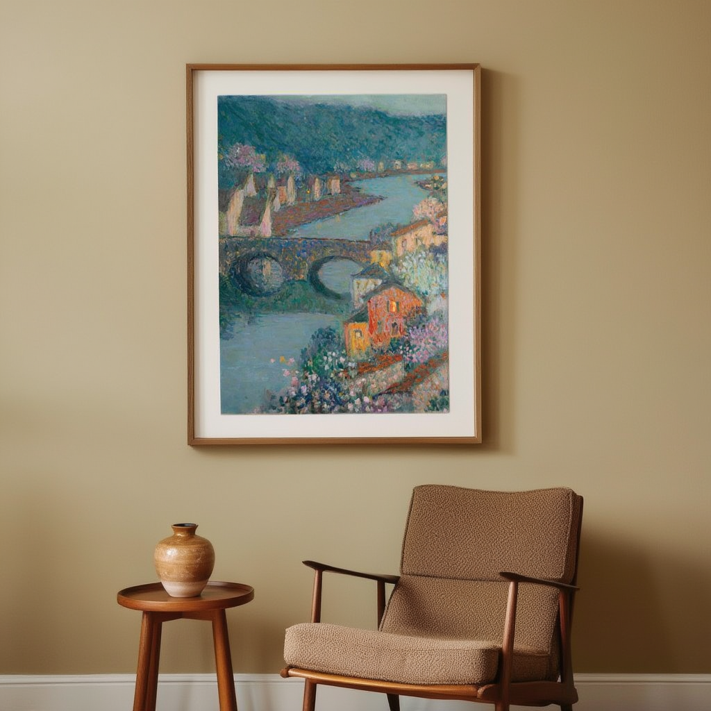 Les Maisons sur la Rivière (circa 1938) by Henri Le Sidaner – Riverside Landscape Art Print