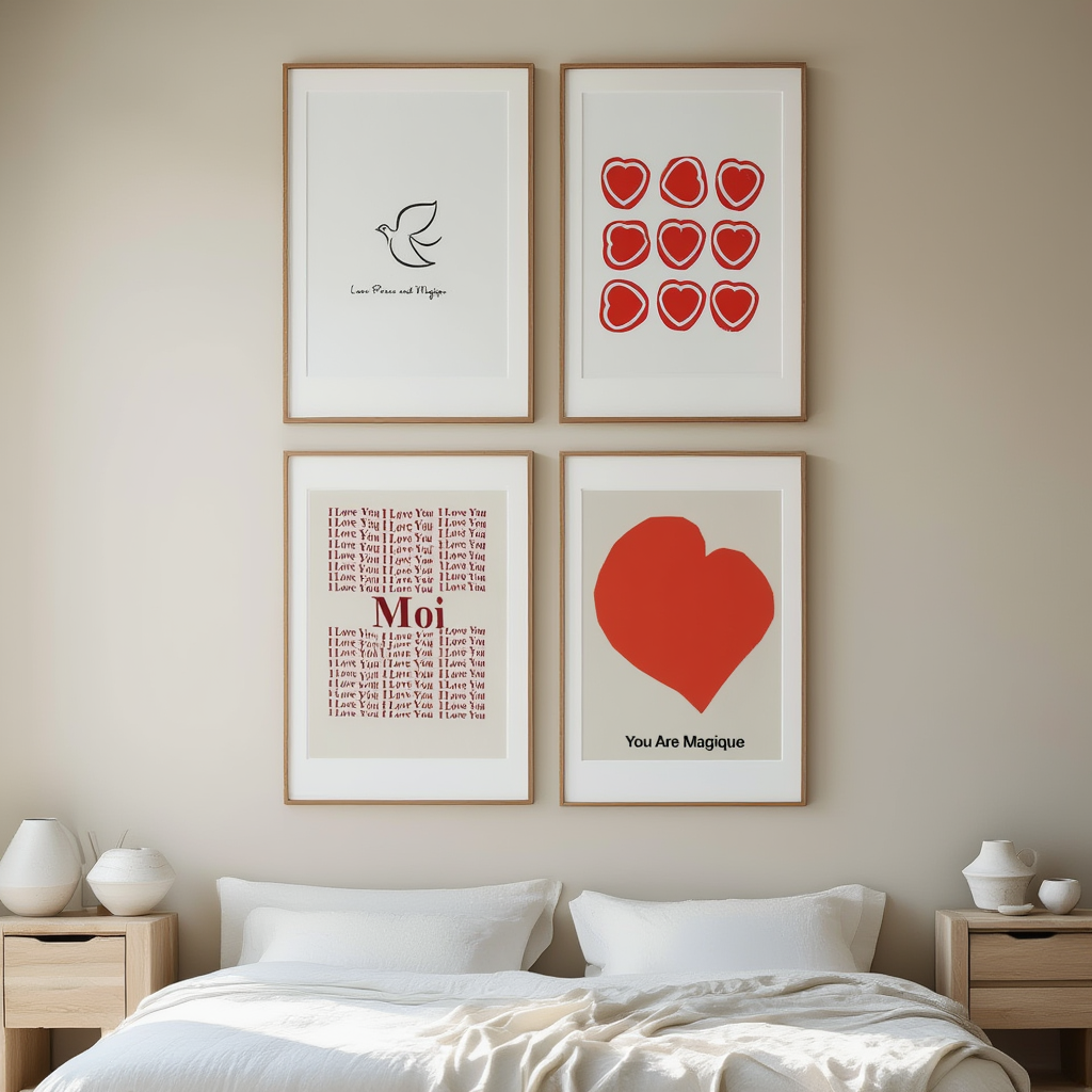 Modern Red Nordic Wall Art 4 Prints  Vintage French-Inspired Wall Art Collection - Hakyarts