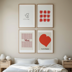 Modern Red Nordic Wall Art 4 Prints  Vintage French-Inspired Wall Art Collection - Hakyarts