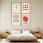 Modern Red Nordic Wall Art 4 Prints  Vintage French-Inspired Wall Art Collection - Hakyarts