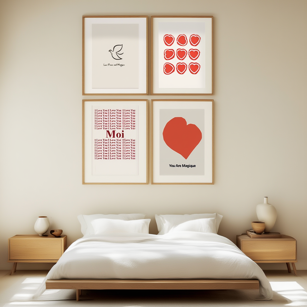 Modern Red Nordic Wall Art 4 Prints  Vintage French-Inspired Wall Art Collection - Hakyarts