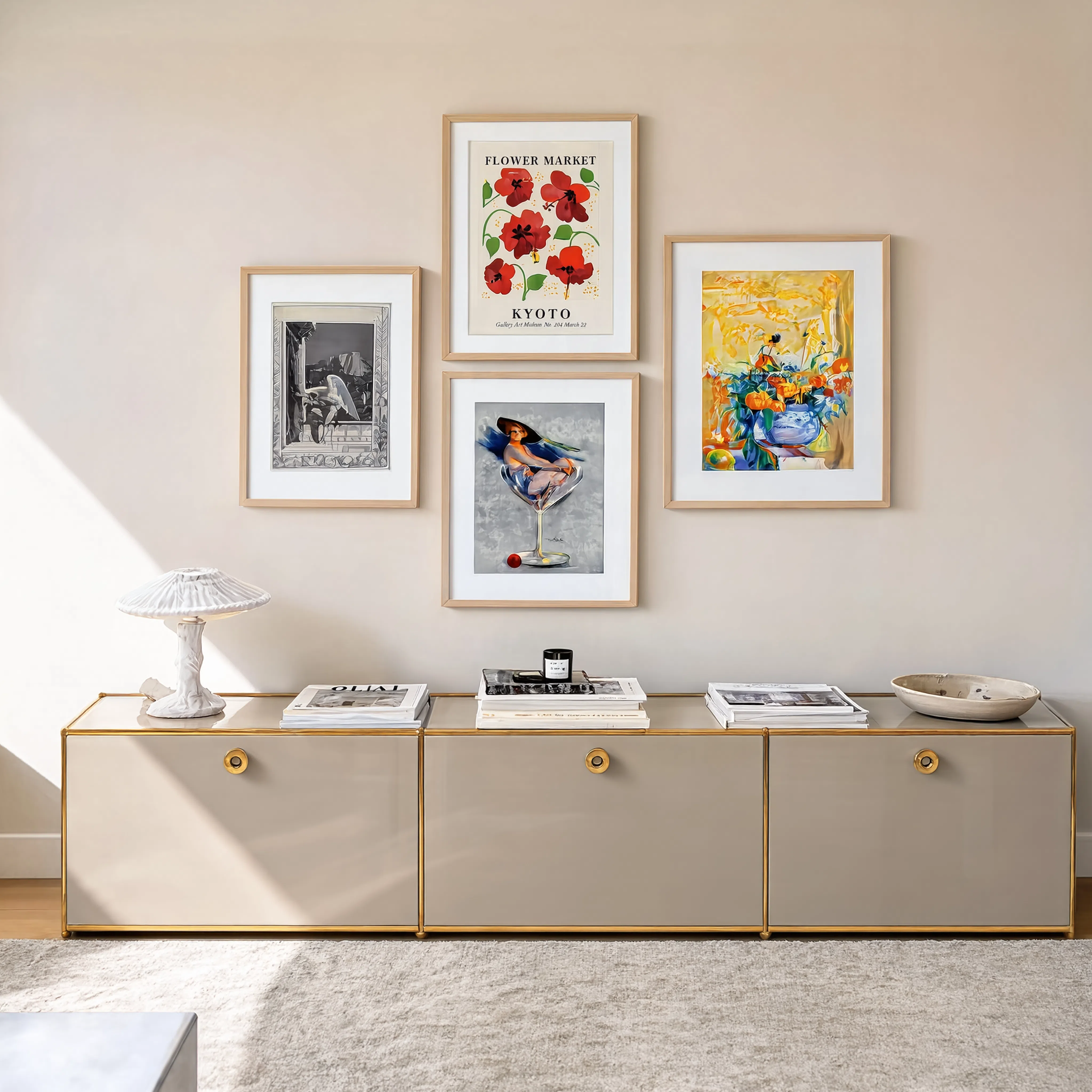 Set of 4 Eclectic Vintage & Fine Art Wall Prints – Flower Market Tokyo, Pierre Bonnard, Fallen Angels & Vintage Circus Gallery Set