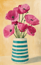 Set of 2 Magenta Poppies – Cream & Serene Figure Painting | Contemporary Botanical & Figurative Wall Art (