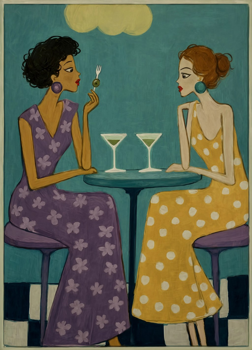 Martini Ladies Print | Warm Hue | Contemporary Cocktail Wall Art