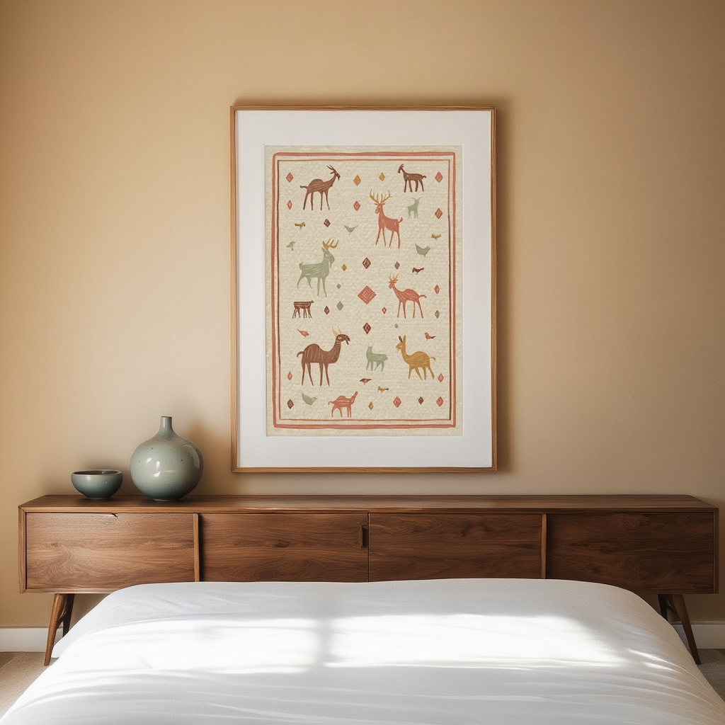 Gabbeh Cream Animals Poster | Tribal-Inspired Art Print