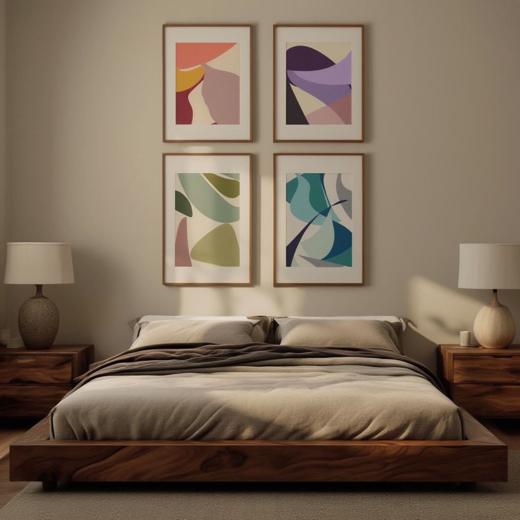 Set of 4 Abstract Shapes Prints – Plum Berry, Sunset, Cool Ocean & Earthy Greens