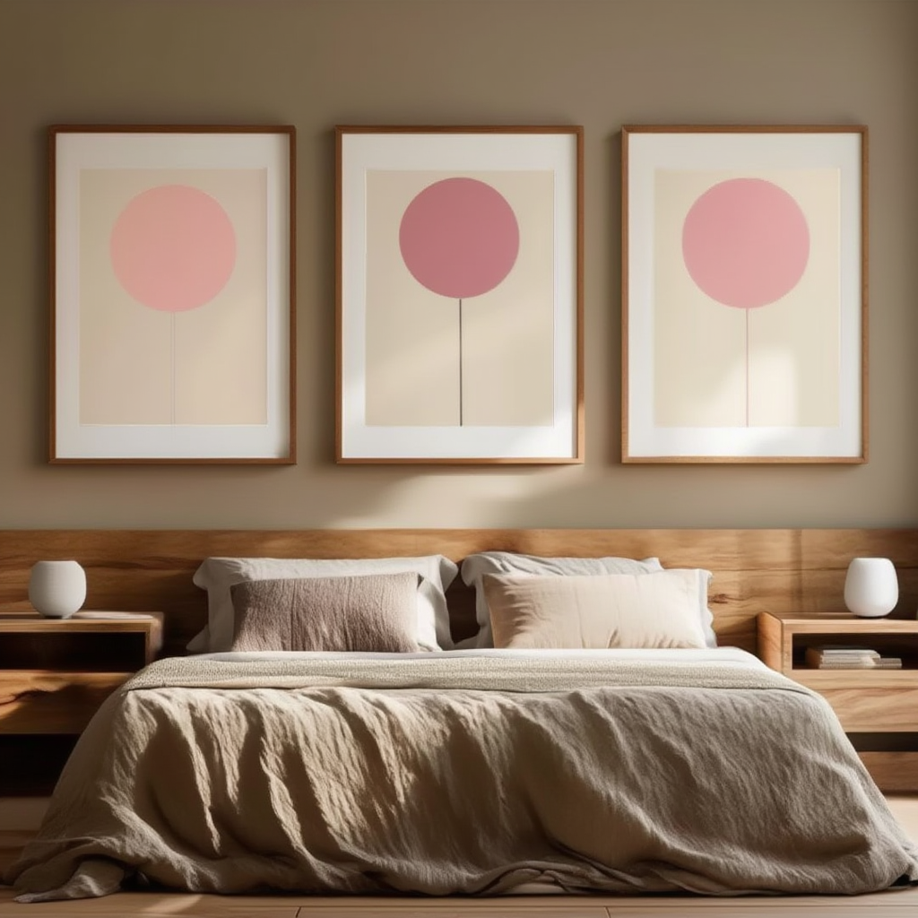 Set of 3 Round Pink Minimalist Prints – Modern Abstract Wall Art - Hakyarts