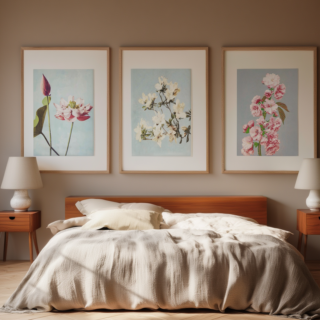 Set of 3 Floral Prints – Cherry Blossom, Azaleas & Lotus Flowers by Ogawa Kazumasa - Hakyarts