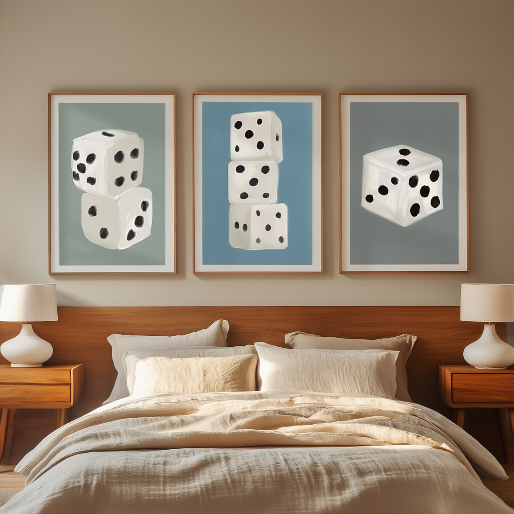 Set of 3 Dice Art Prints – Modern Gaming Wall Decor - Hakyarts