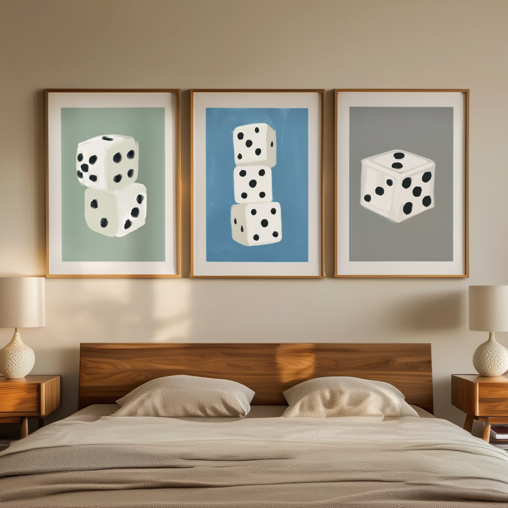 Set of 3 Dice Art Prints – Modern Gaming Wall Decor - Hakyarts