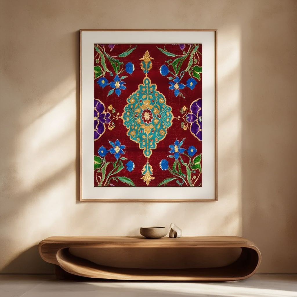 Vibrant Oushak - Crimson Rug Print | Orientalist Art Collection