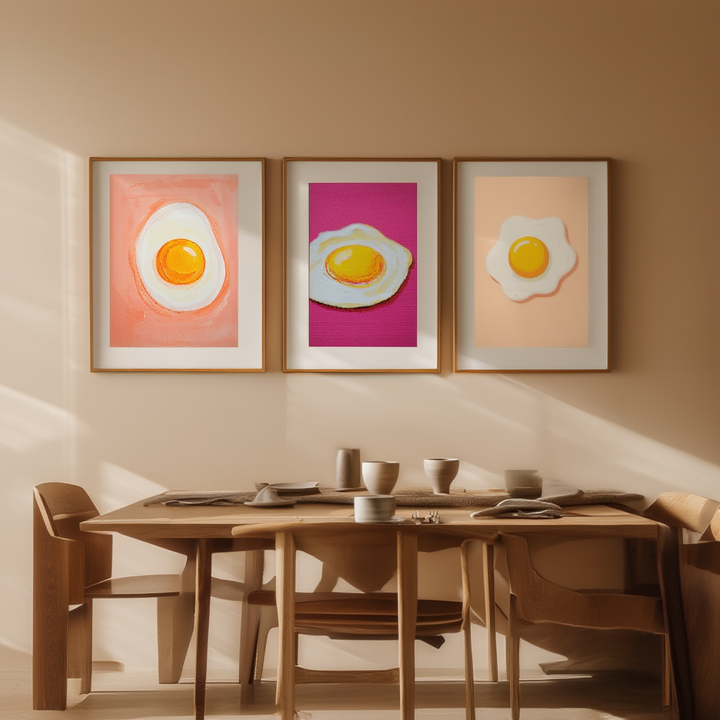Set of 3 “Sunny Side Eggs” Prints – Playful Kitchen Wall Art - Hakyarts