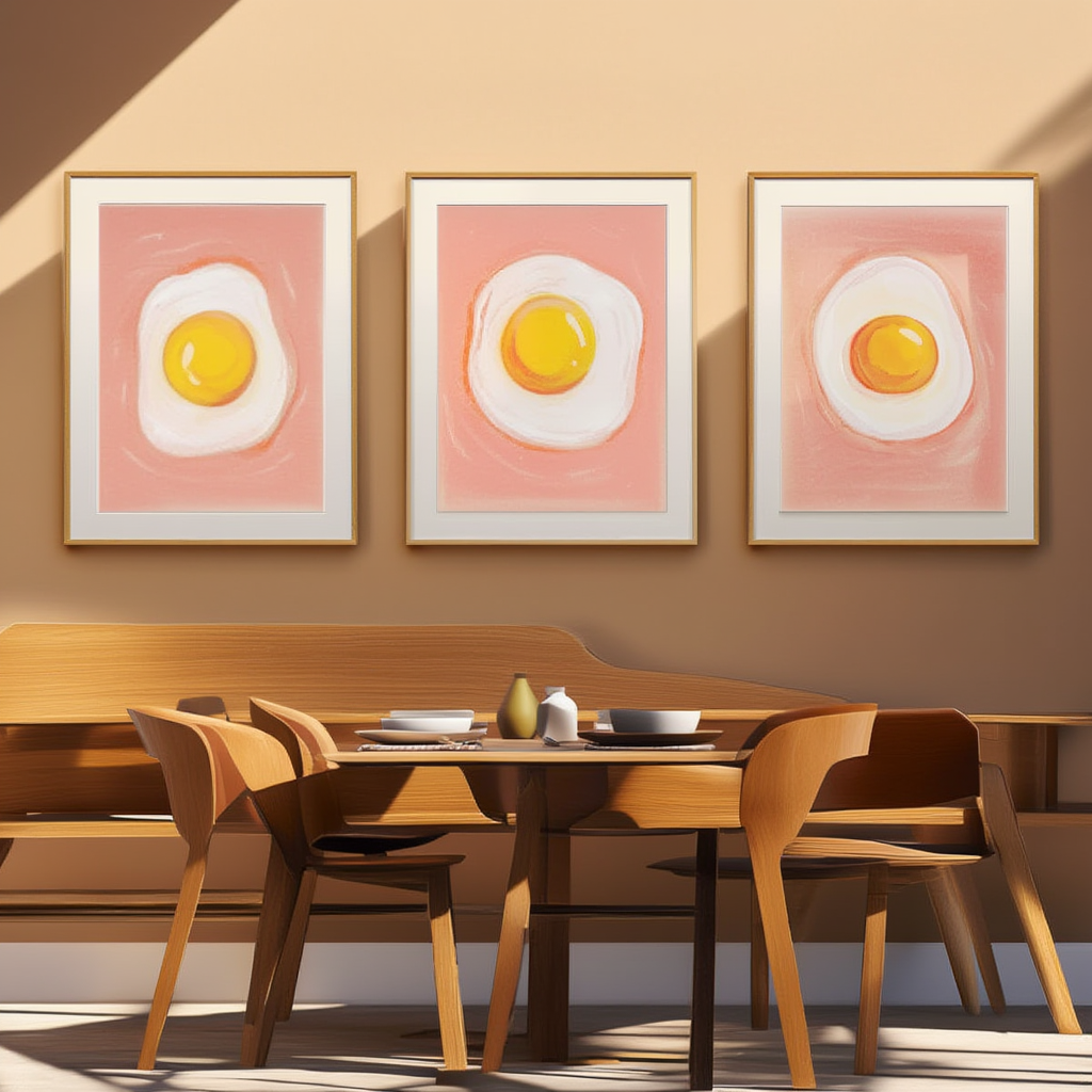 Set of 3 “Sunny Side Eggs” Prints – Playful Kitchen Wall Art - Hakyarts
