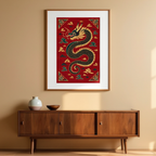 Tibetan Dragon Poster – Red | Himalayan Mythological Dragon Wall Art