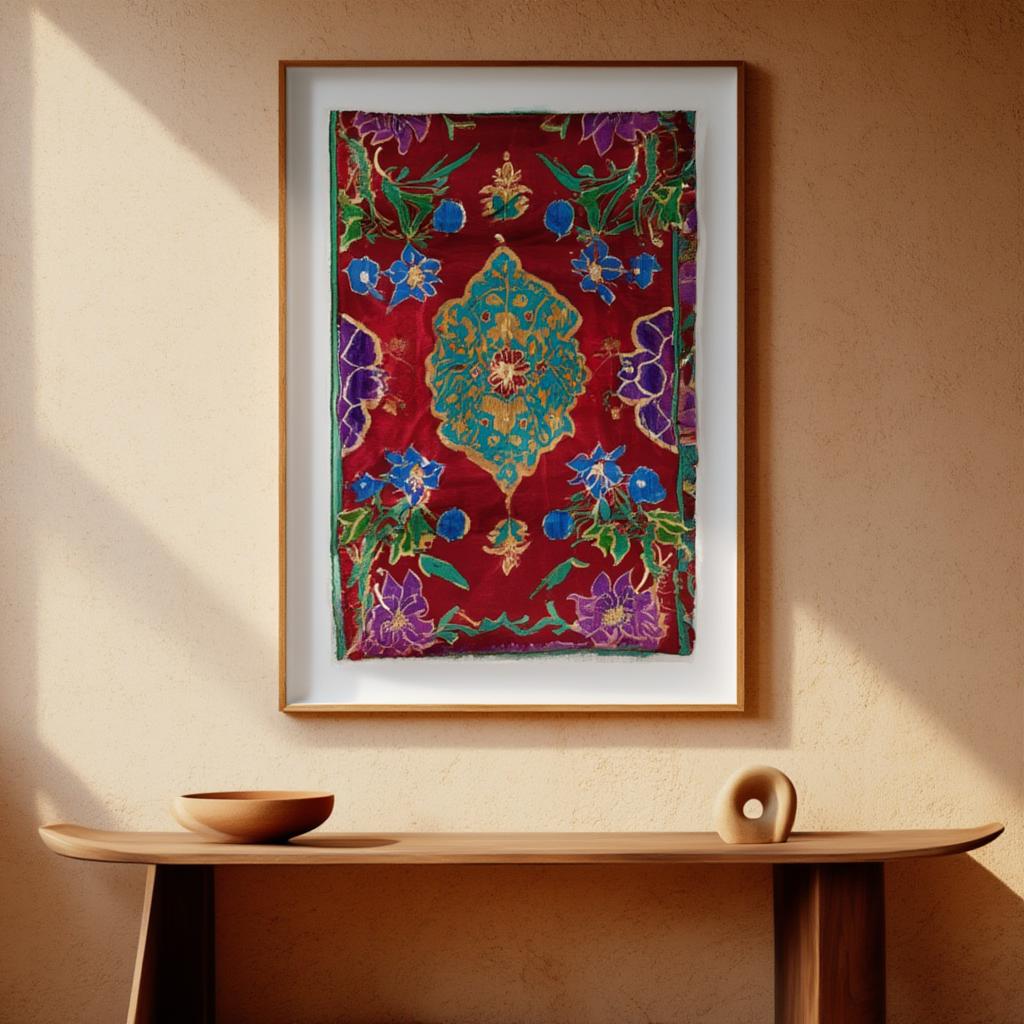 Vibrant Oushak - Crimson Rug Print | Orientalist Art Collection