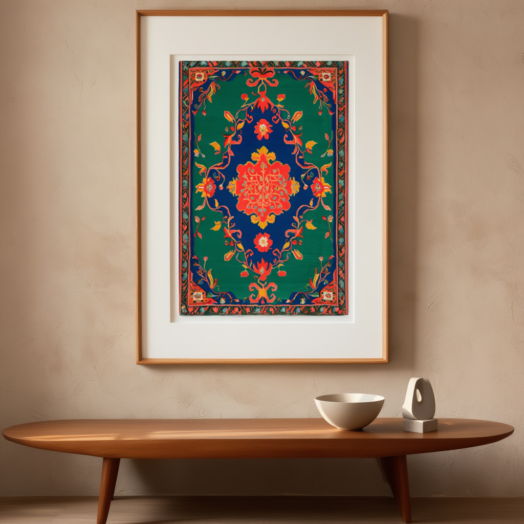 Vibrant Oushak – Emerald Rug Art Print – Orientalist-Inspired Home Decor