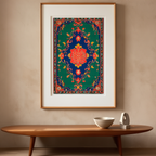 Vibrant Oushak – Emerald Rug Art Print – Orientalist-Inspired Home Decor