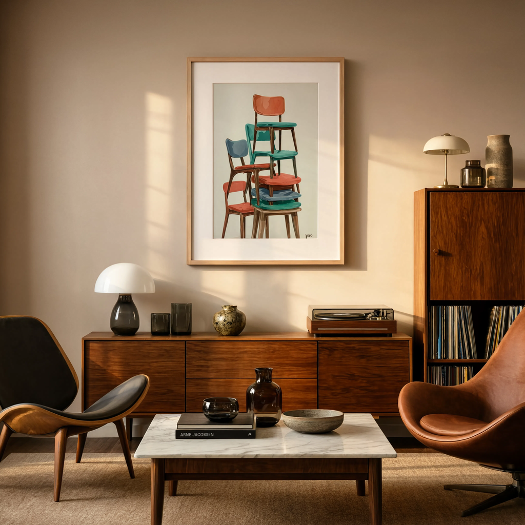 Stacked Vintage Chairs II | Modern Vintage Museum Style Art