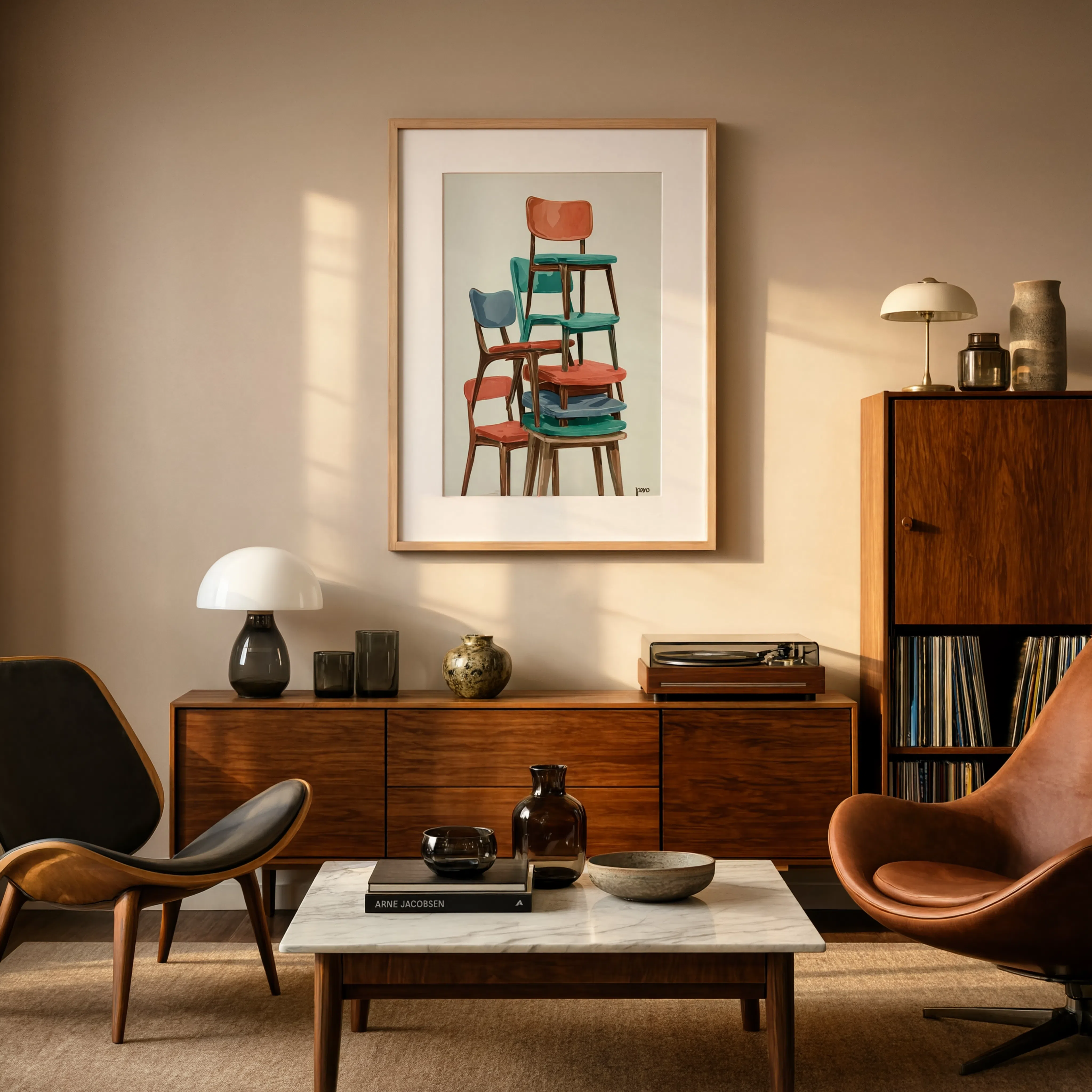 Stacked Vintage Chairs II | Modern Vintage Museum Style Art