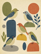 Mid-Century Birds | Retro Scandinavian Illustration Art Print