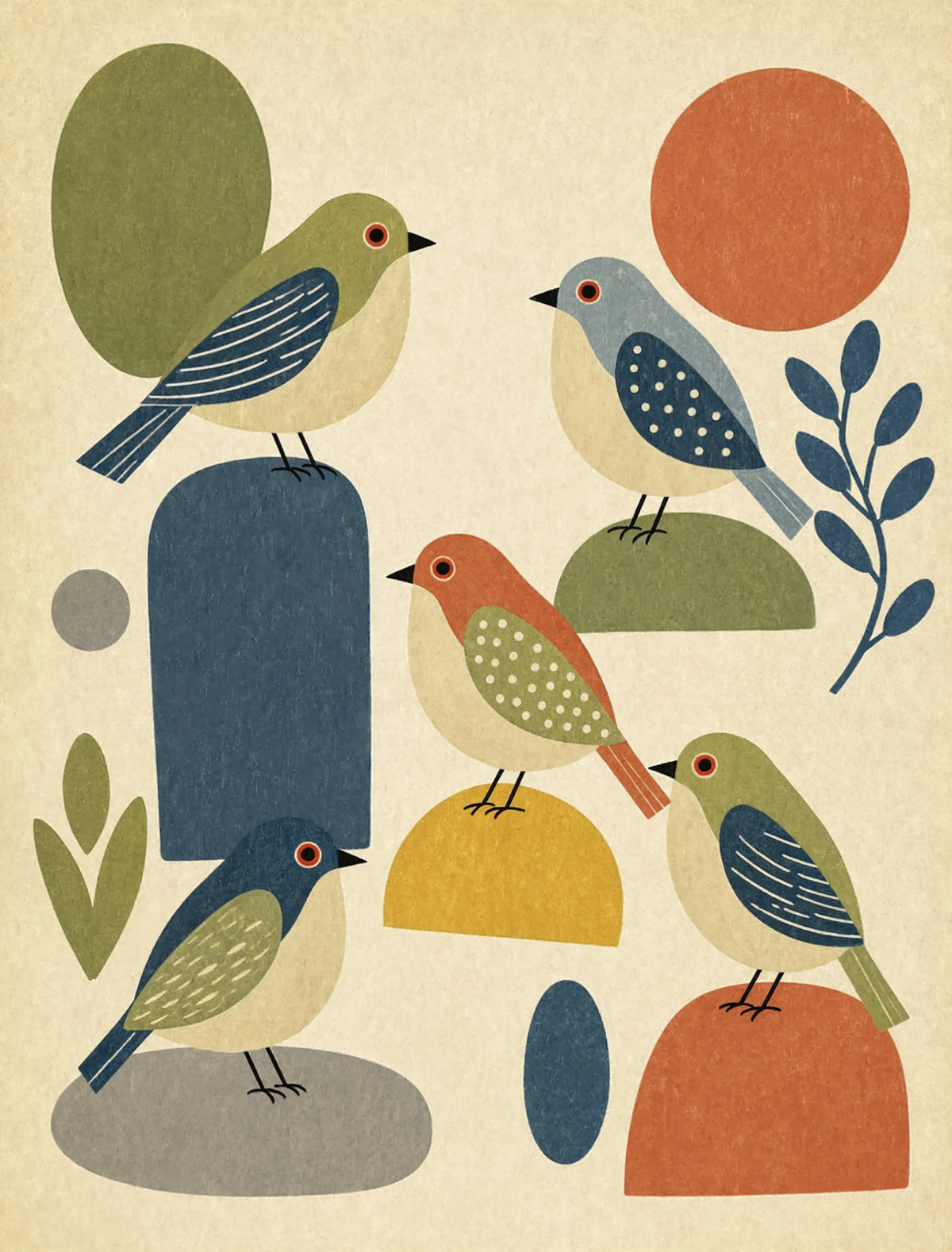 Mid-Century Birds | Retro Scandinavian Illustration Art Print
