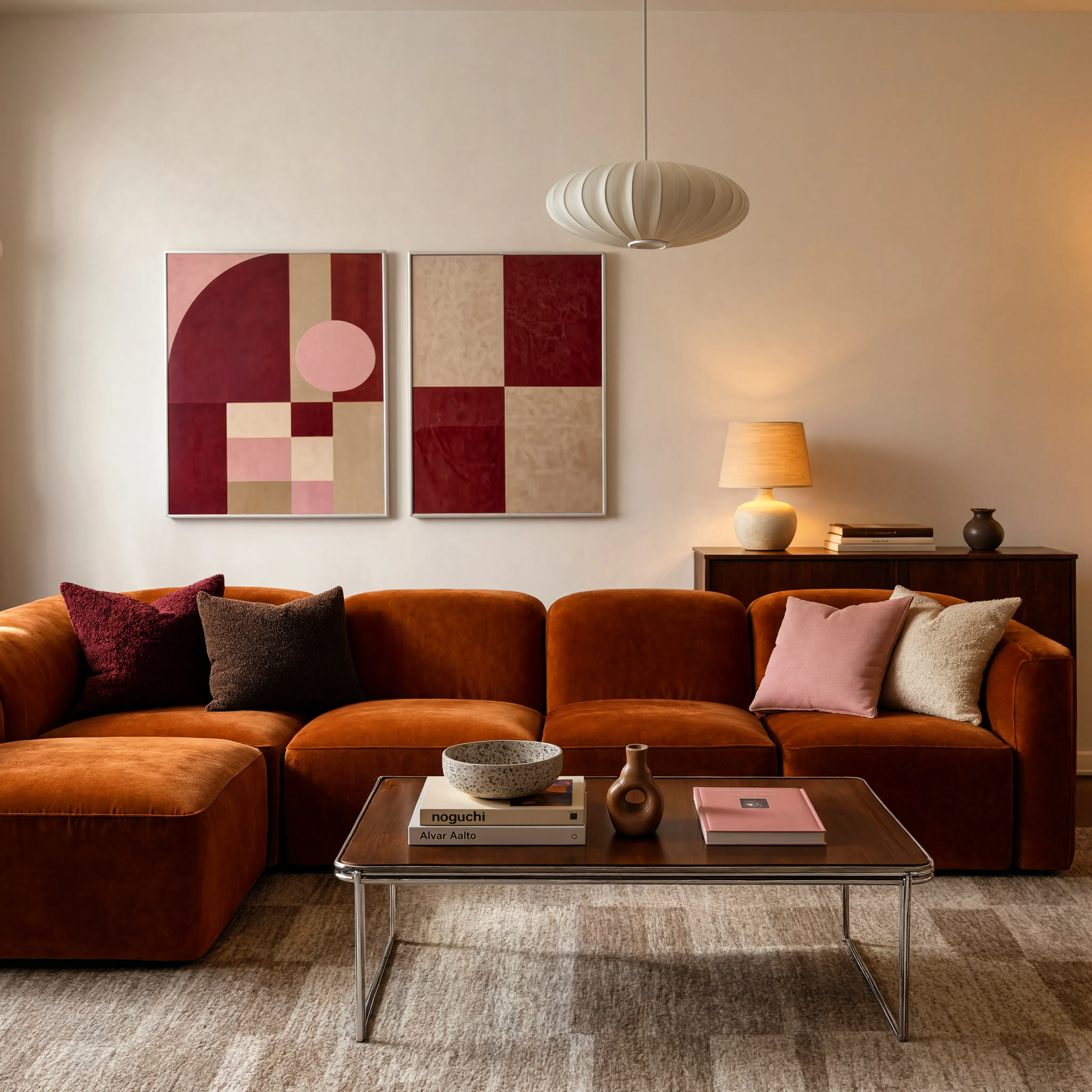 Set of 2 Burgundy Geometry & Geometric Burgundy | Contemporary Geometric Wall Art Prints
