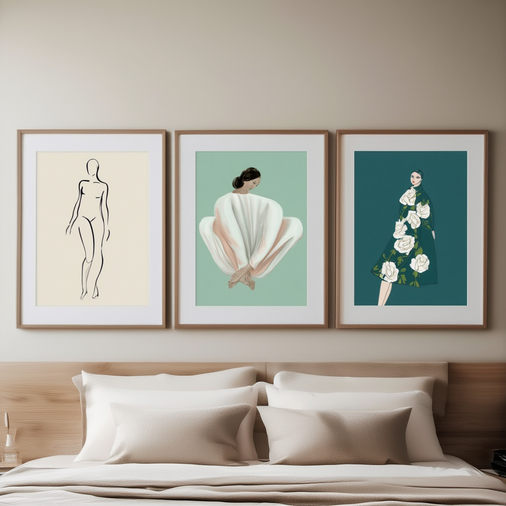 Set of 3 Botanical Female Line Art Prints – Minimalist Modern Wall Art - Hakyarts